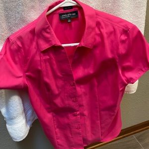 Jones New York Collection Non-Iron Short-Sleeve Button Down Blouse Pink Size: 8